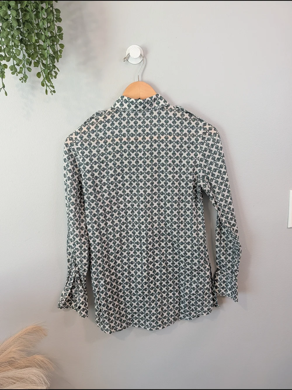 Tory Burch Women's Long-Sleeve Shirt - Green/White No Size Tag